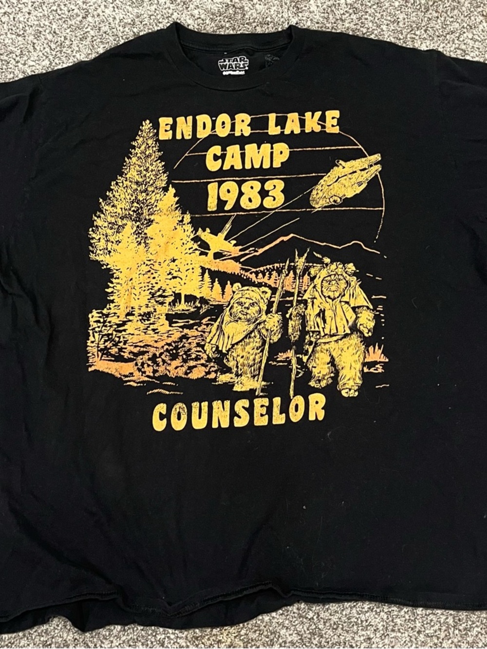 Star Wars Endor Lake Camp 1983 Counselor Tee - Black & Yellow- Large